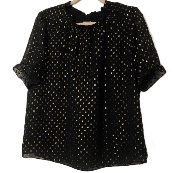 🦋J. Crew Ruffleneck top with foil clip dot with short sleeves, small - Picture 1 of 9